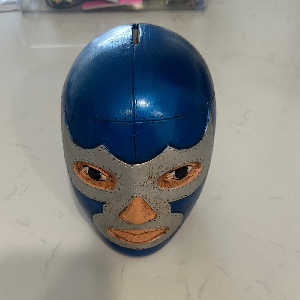 Blue and Silver Luchador Mask Decor - Blue Demon